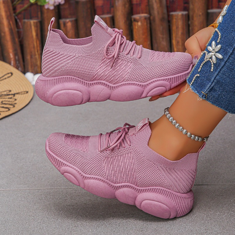 Knit Fabric Lace Up Sneakers - Женские кроссовки: новые модные однотонные вязаные