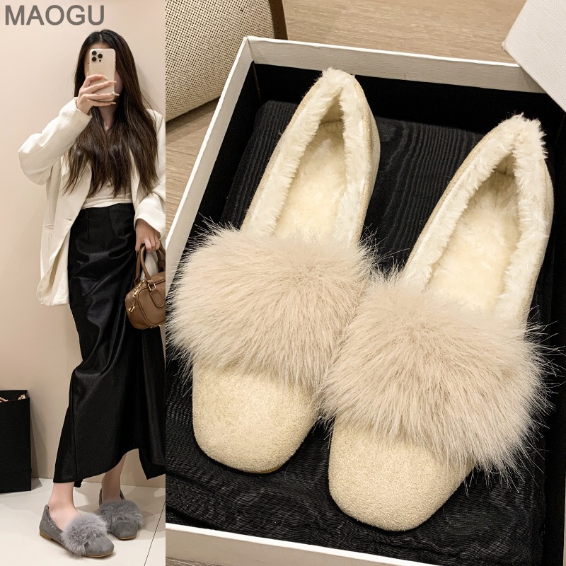 Women'S Shoes - Женские плюшевые туфли на плоской подошве,