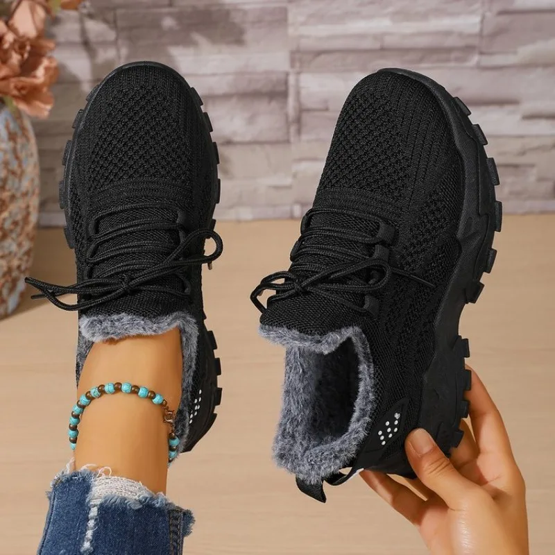 Женские зимние термокроссовки  – обзор и цена Knit Fabric Lace Up Sneakers