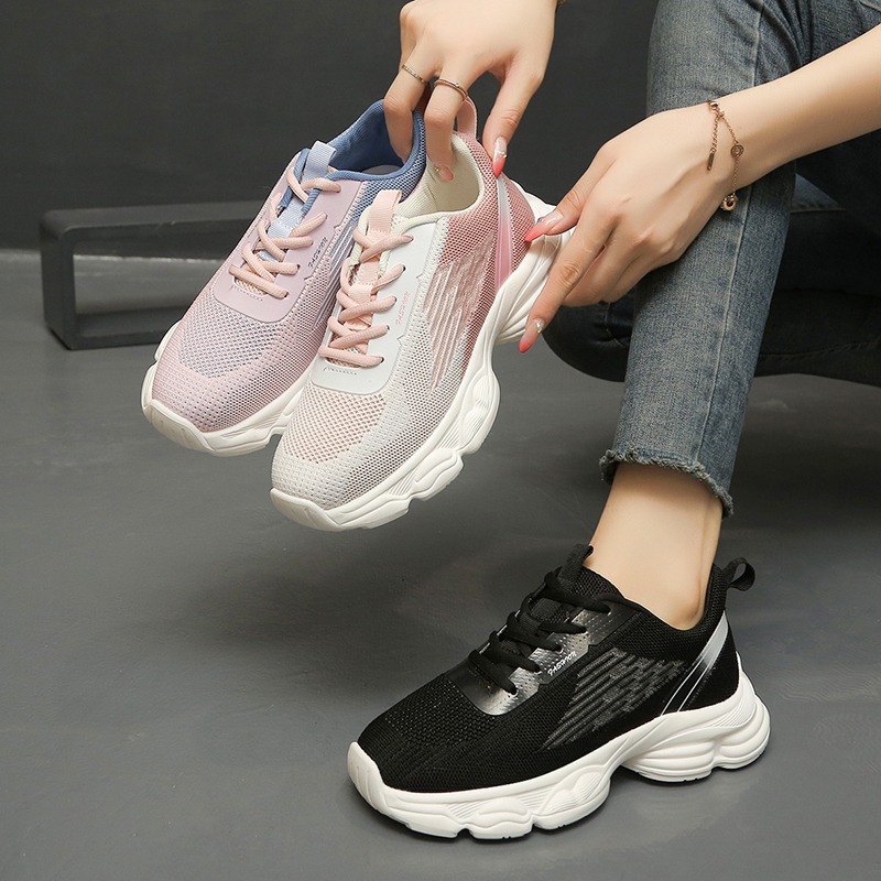 Модные женские кроссовки с гра – обзор и цена Knit Fabric Lace Up Sneakers