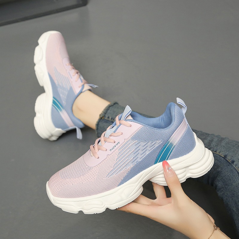 Модные женские кроссовки с гра – обзор и цена Knit Fabric Lace Up Sneakers