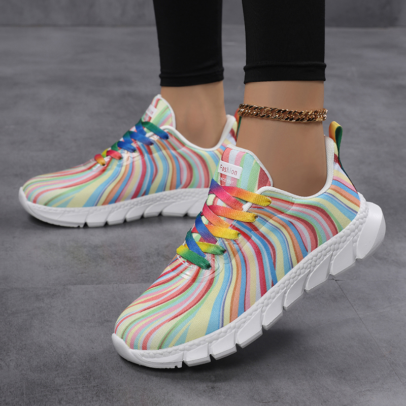 Женские кроссовки в радужную п – обзор и цена Knit Fabric Lace Up Sneakers