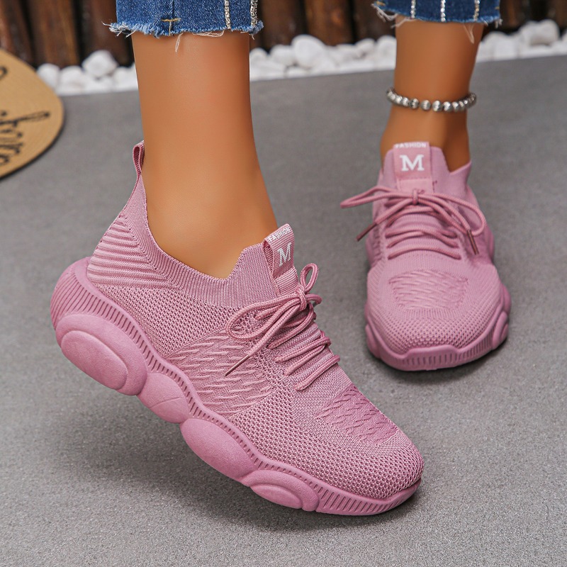Женские кроссовки: новые модны – обзор и цена Knit Fabric Lace Up Sneakers