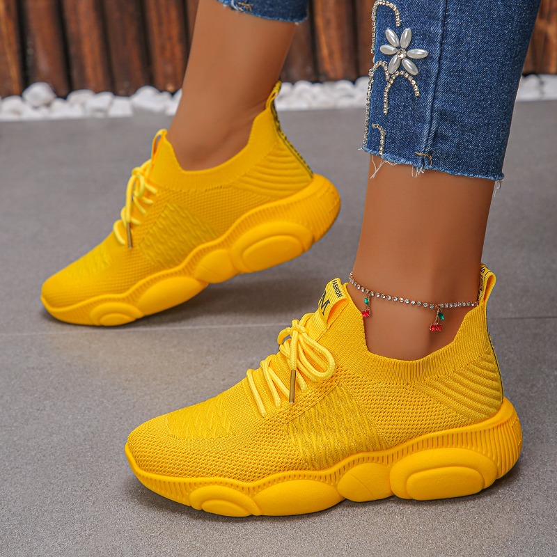 Женские кроссовки: новые модны – обзор и цена Knit Fabric Lace Up Sneakers